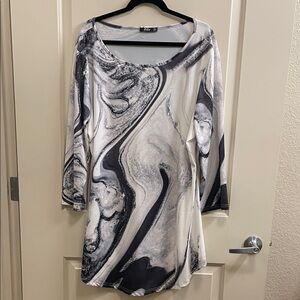 Elegant Black and White Swirl Dress